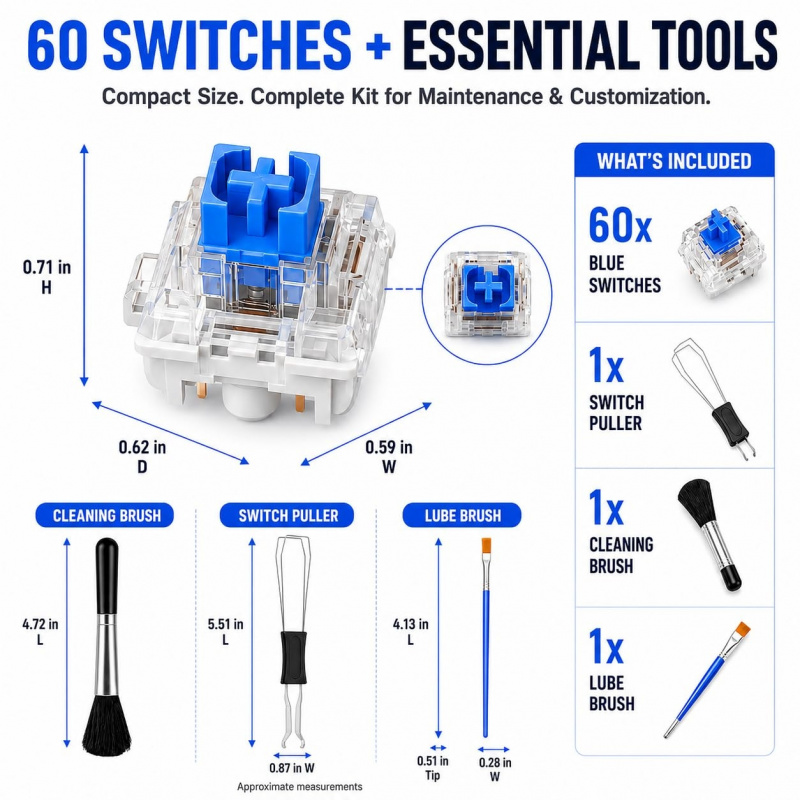 60PCS Blue Mechanical Keyboard - 3D Print Removal Tool review and price